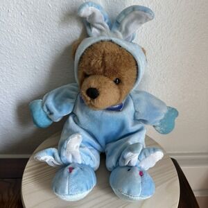 VTG Dan Dee Bear Plush Stuffed Toy 14 Inch Blue‎ Easter Bunny Rabbit Outfit Rare